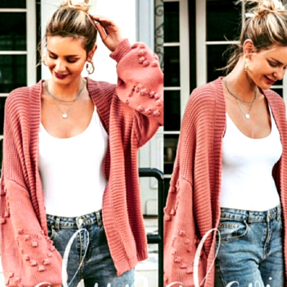 Simplee oversized cardigan heart on sleeve rose L